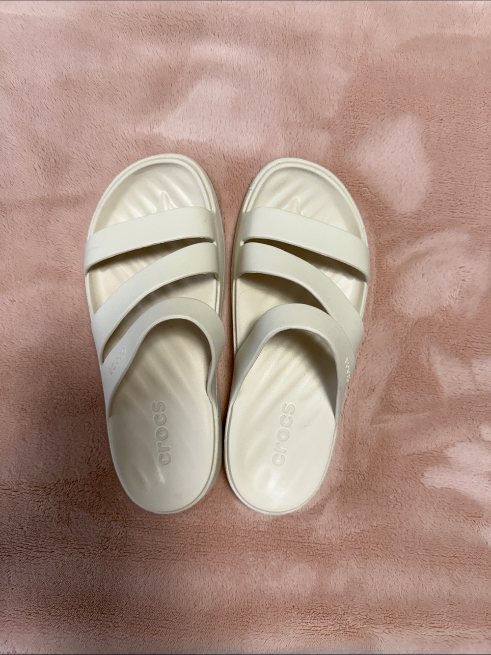 CROCS Women's Ivory Strappy Slide Sandals